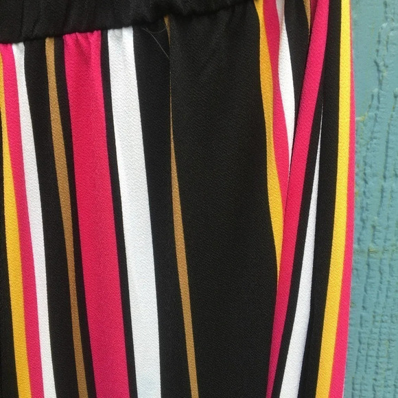 INC Women Pink Striped Black Sleeveless Halter Wide Leg Jumpsuit XL NWT - Picture 5 of 7